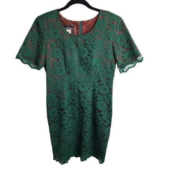 My Michelle | Dresses | My Michellevintage Rare 8 Petite Green Lacesheath  Brown Lining Dress 9s